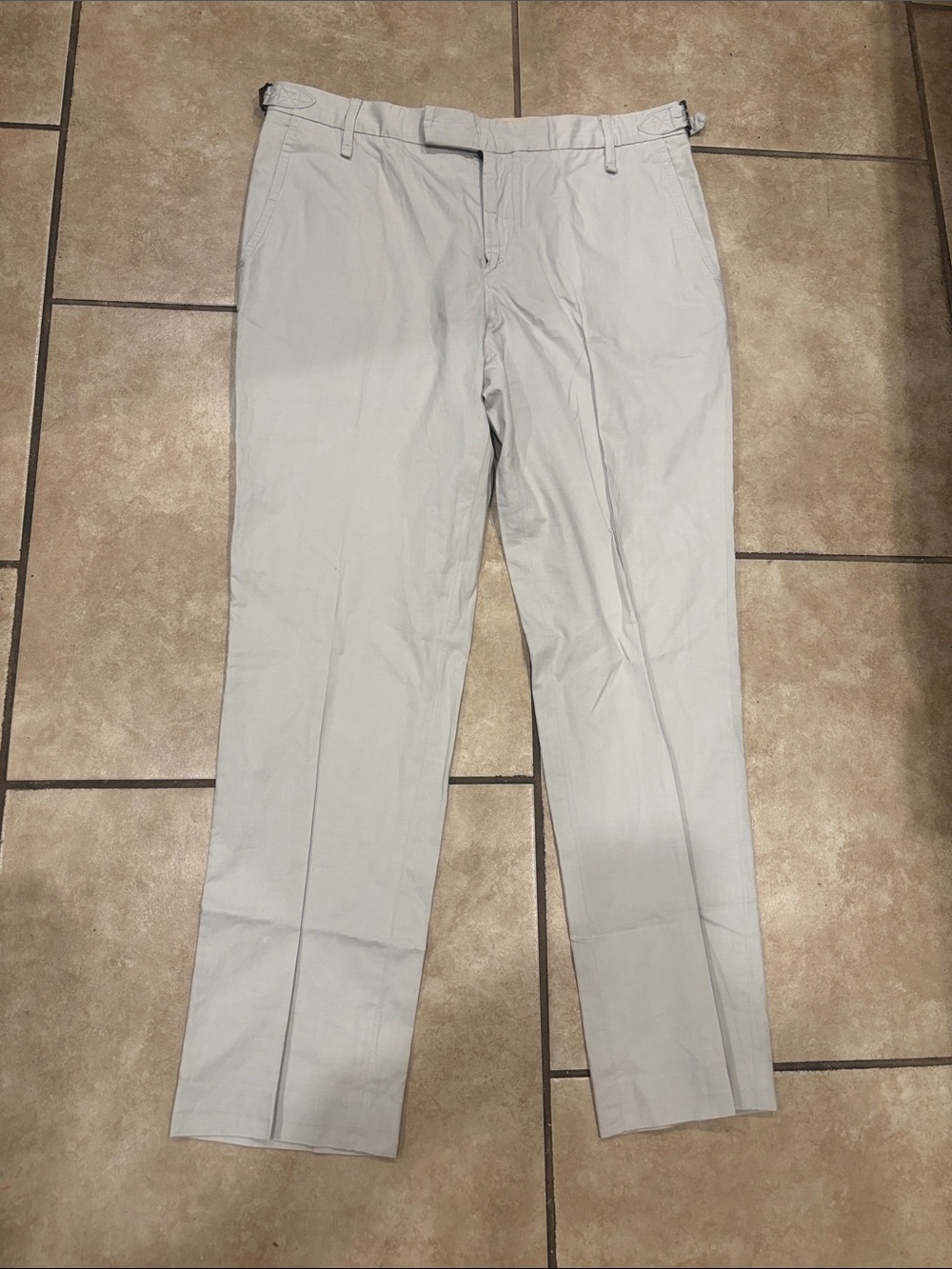 Rag & Bone Men’s Slim Fit Light Gray Crème Chinos with Side Buckle Accent